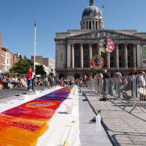 Dyed silk layed out in Market Square
