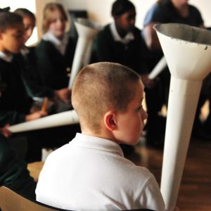 School children participate in music workshop
