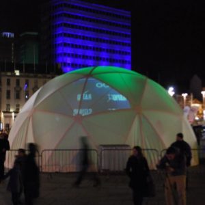 Digital Projection on the outside of the dome.