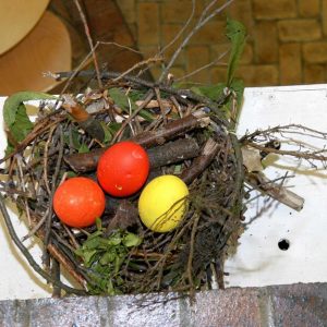Hand crafted birds nest with eggs