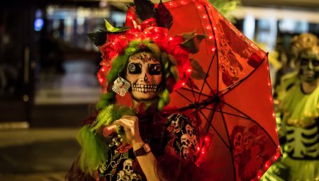 Woman wearing Day of the Dead costume