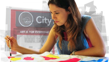 Woman paints silk
