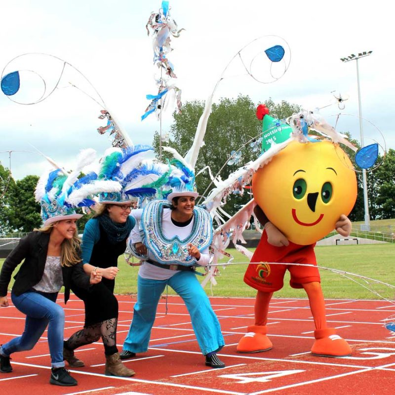 Carvinal Queen and CP Games Mascot on starting line