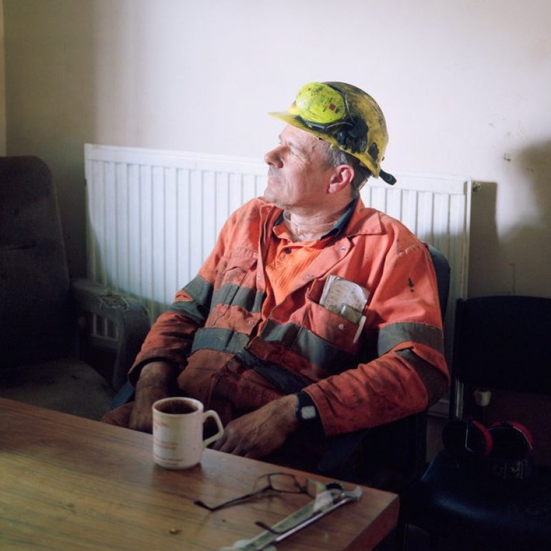 Miner Ashley Makins taking a tea break during his shift.