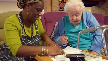 Print making with older person