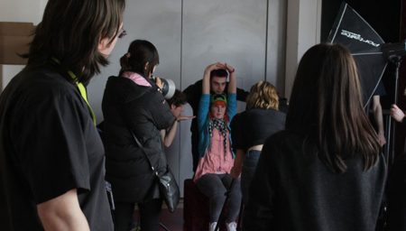 Young people at photoshoot in Derby Quad