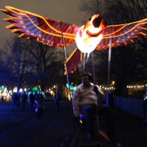 Illuminated bird puppets