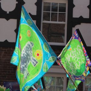 Hand painted silk flags
