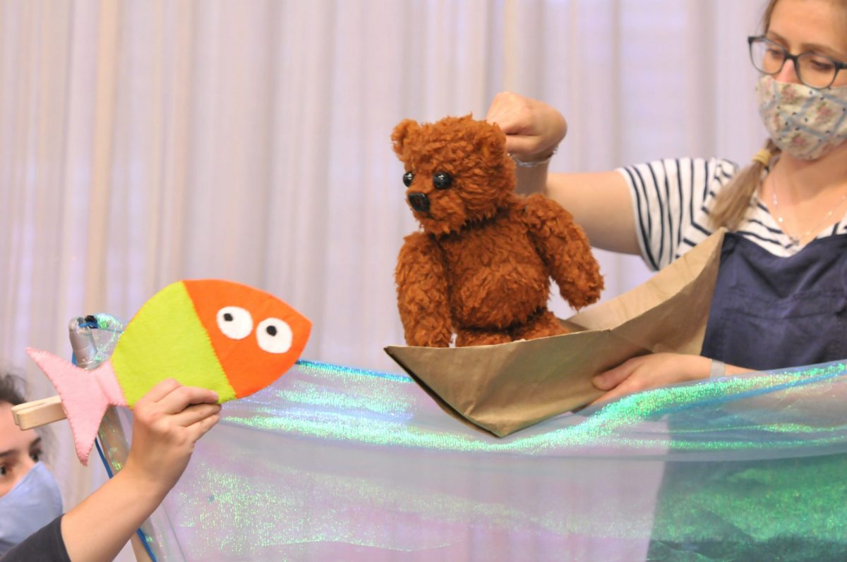 Fish and teddy bear puppets