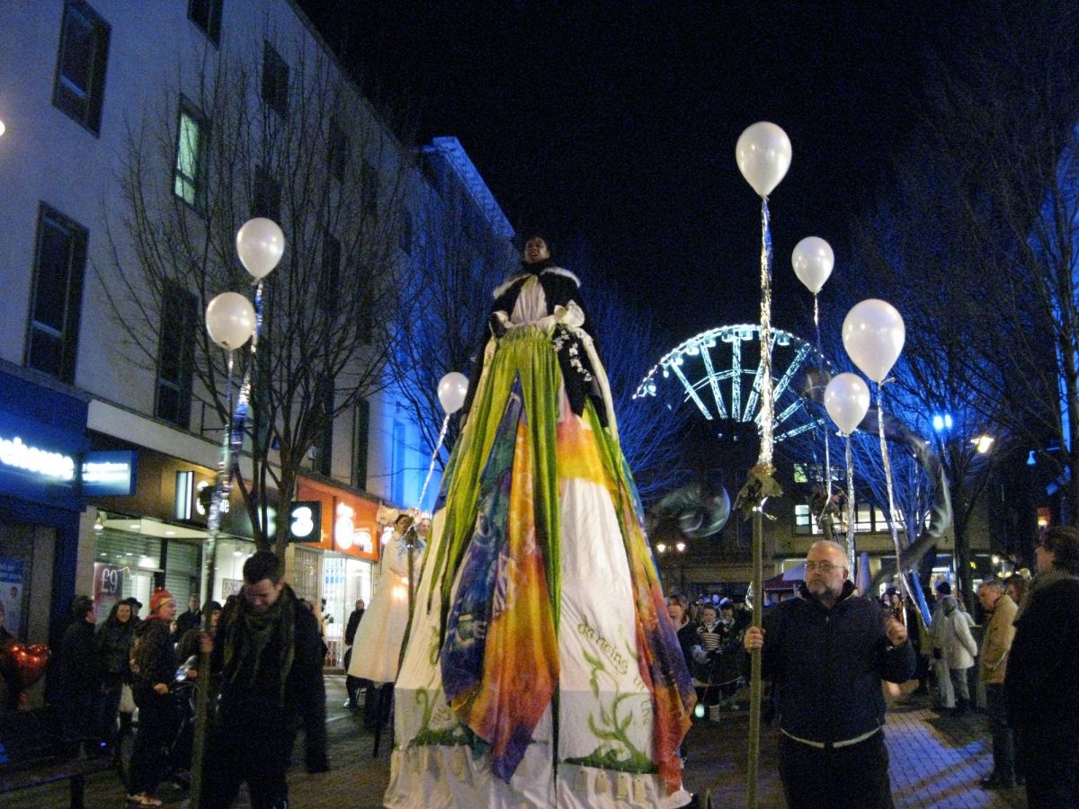 Goddess structure in parade, Nottingham City Centre