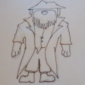 Young person's illustration of a bearded man