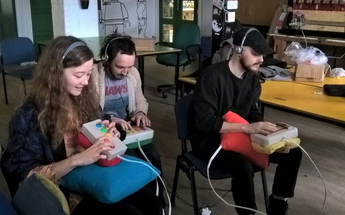 Jenny Hibberd,James Skyes and Andrew Johnston testing Silent Orchestra
