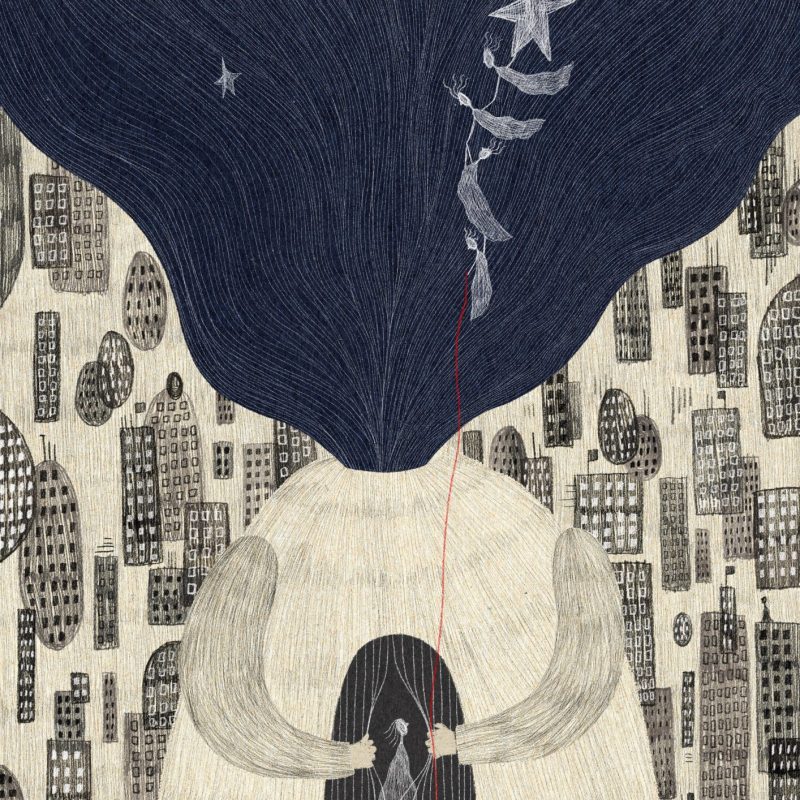 Illustration by Edwina Kung. A faceless figure opens a window on it's chest to reveal a smaller figure inside.