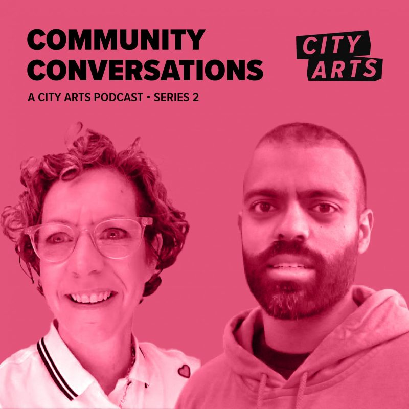 Community Conversations. Podcast hosts Laura Guthrie and Jay Sandhu.