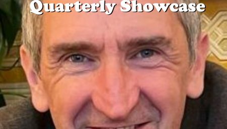 Promotional image for 'DIY Poets Quarterly Showcase' featuring a close-up photo of a smiling man, with the DIY Poets logo in the upper left corner.